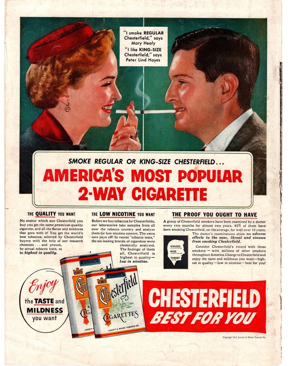 Chesterfield Cigarette / Canadian Club Whisky Advertisement 1954 Vintage